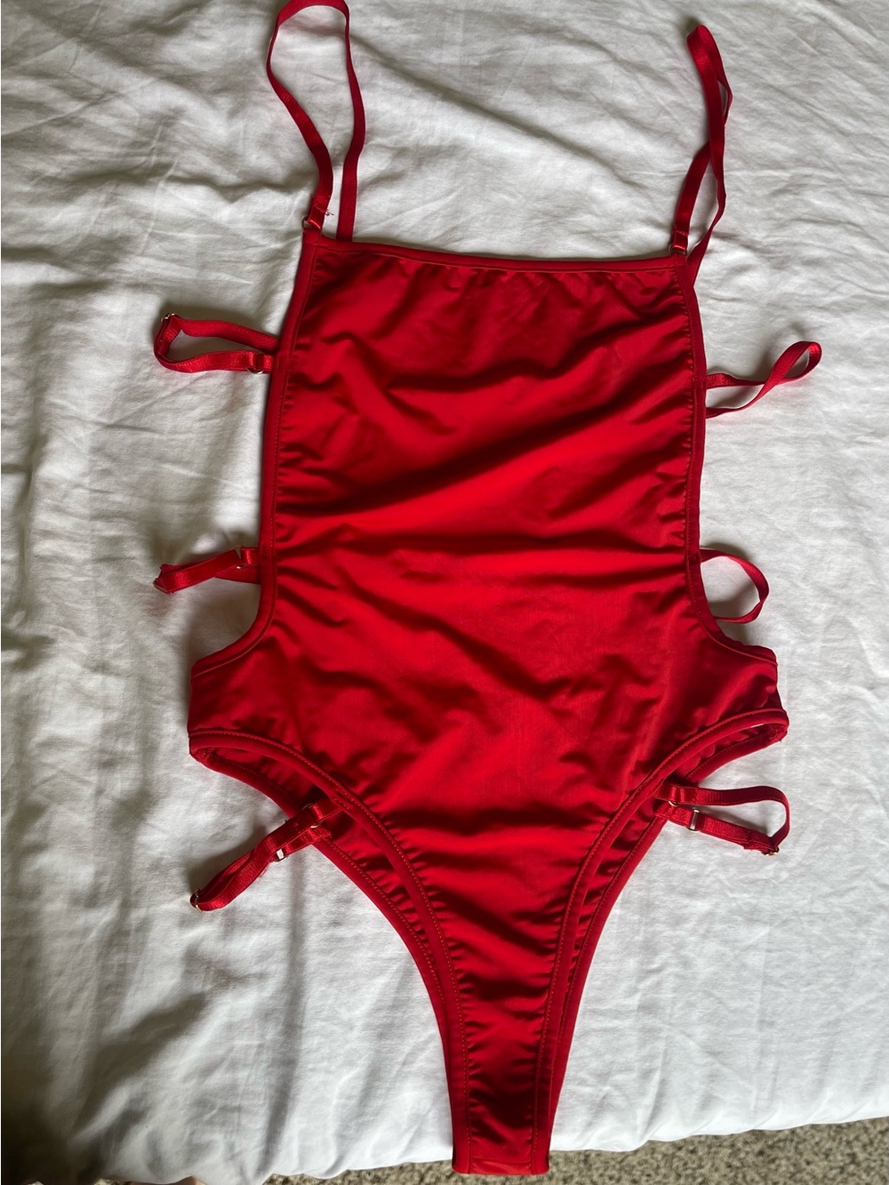 Red One-Piece Swimsuit with Side Straps - Size Large